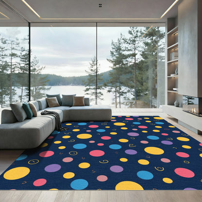 Colorful Scattered Circles Navy Rug