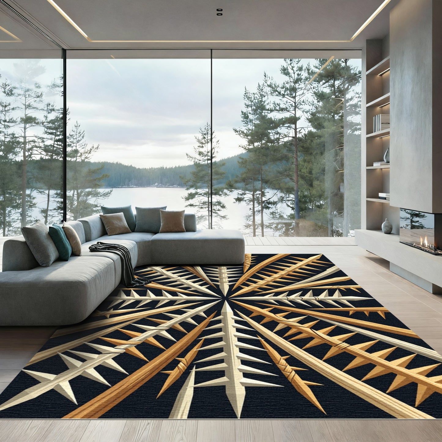 Radiating Spiked Wood Spears Rug