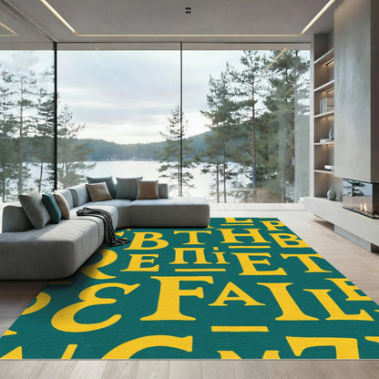 Yellow Bold Alphabet Teal Background Rug
