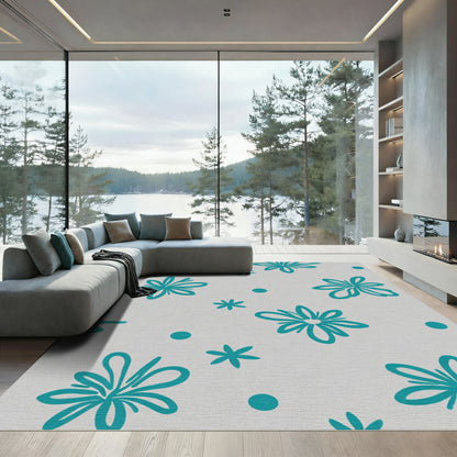 Teal Sunburst Floral Dots Rug