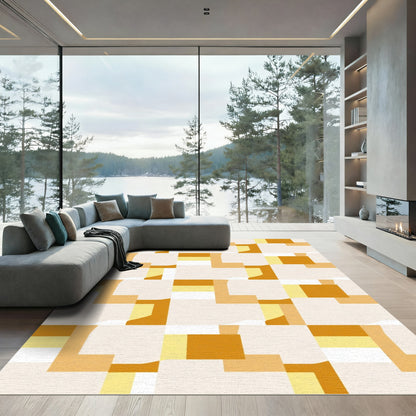 Warm Ochre Abstract Geometric Blocks Rug