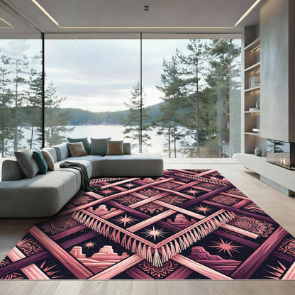 Desert Sunset Geometric Fringe Weave Rug