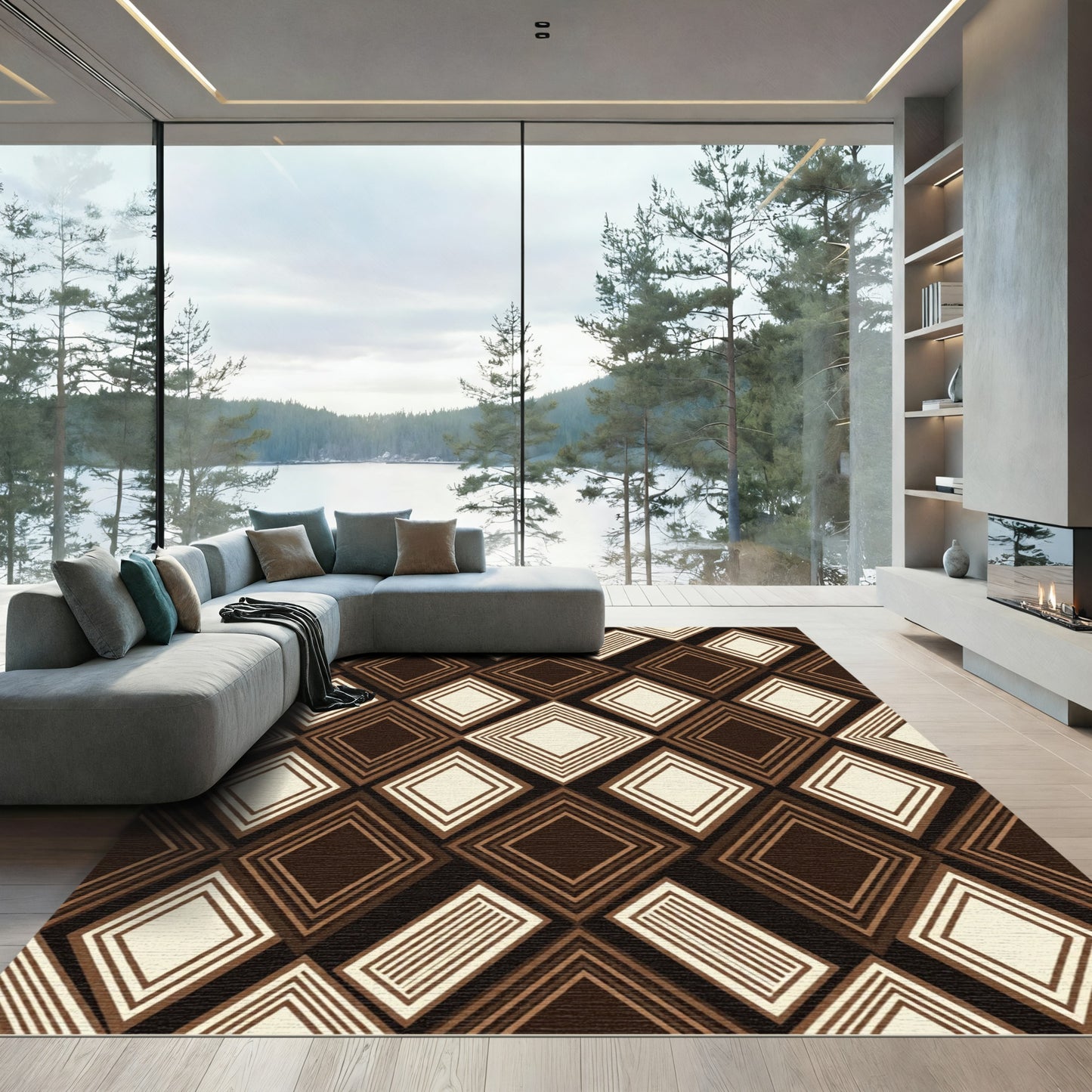 Deep Brown Diamond Layers Rug