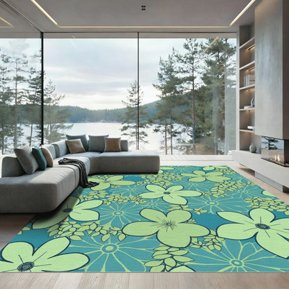 Aqua Teal Abstract Floral Spray Rug