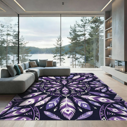 Purple Feather Mandala Geometric Rug