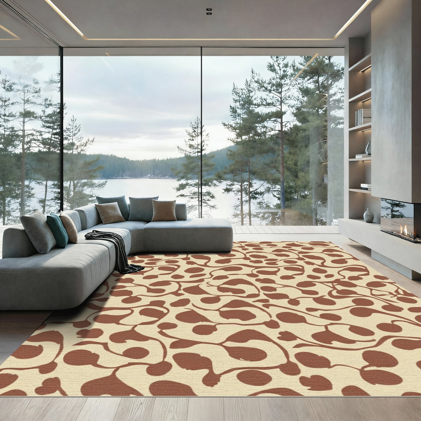 Brown Organic Vine And Dot Rug