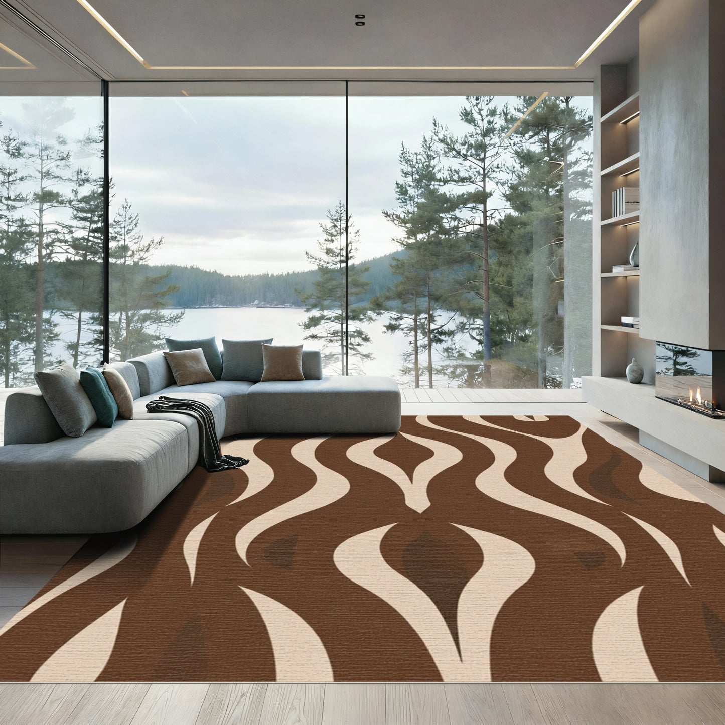 Mid Century Brown Organic Wave Rug