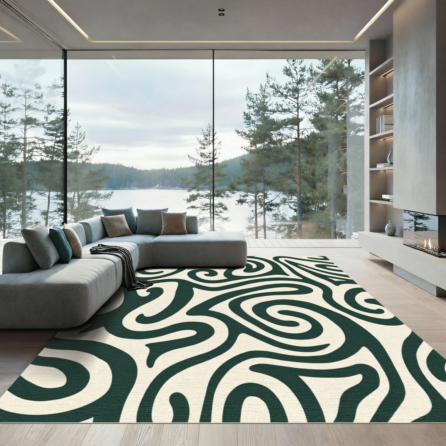 Deep Forest Swirling Abstract Rug
