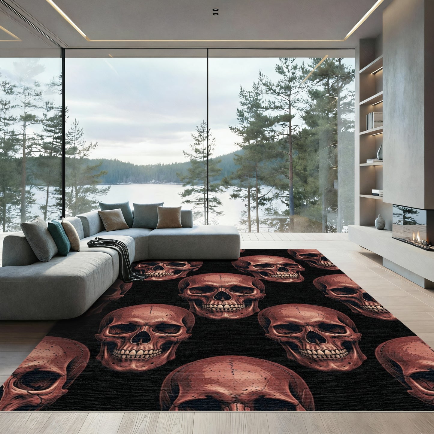 Gothic Terracotta Skull Repeating Art Rug