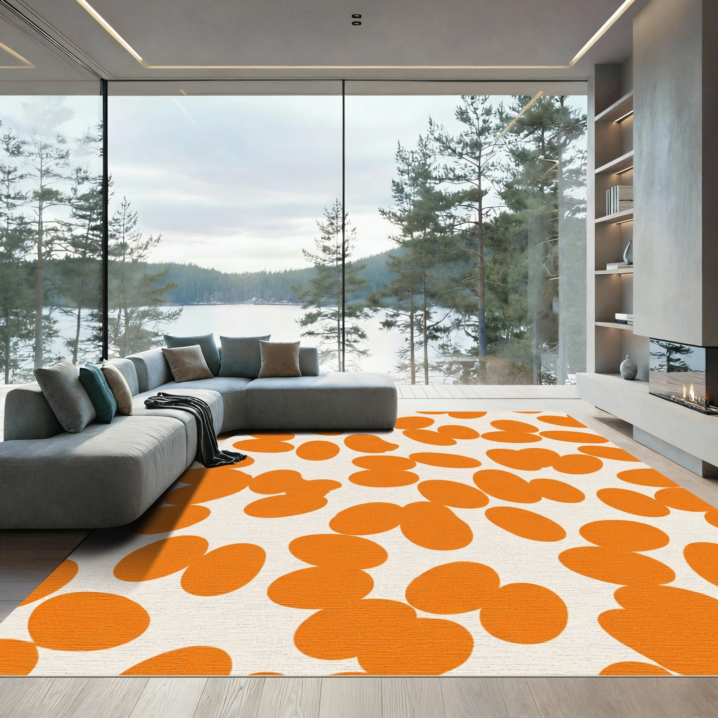 Vibrant Orange Abstract Pebble Rug