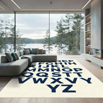 Bold Navy Blue Alphabet Typography Rug