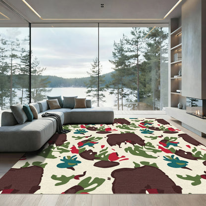 Bold Brown Abstract Camouflage Forms Rug
