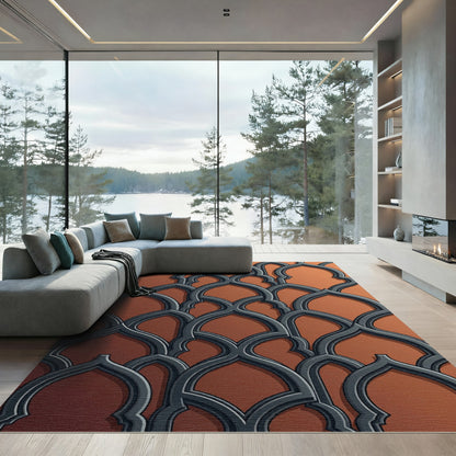 Deep Gray Arabesque Lattice Rug