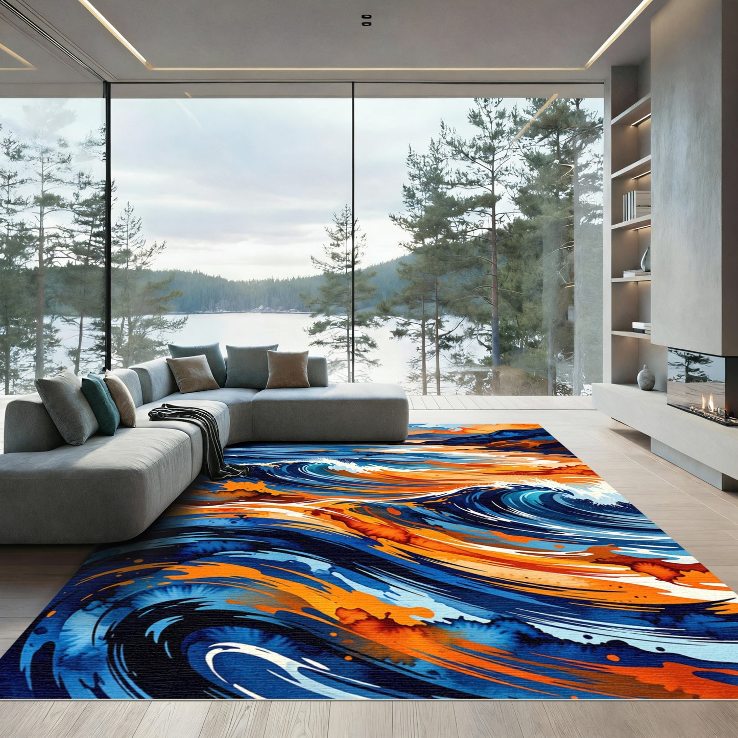 Abstract Ocean Wave Sunset Art Rug