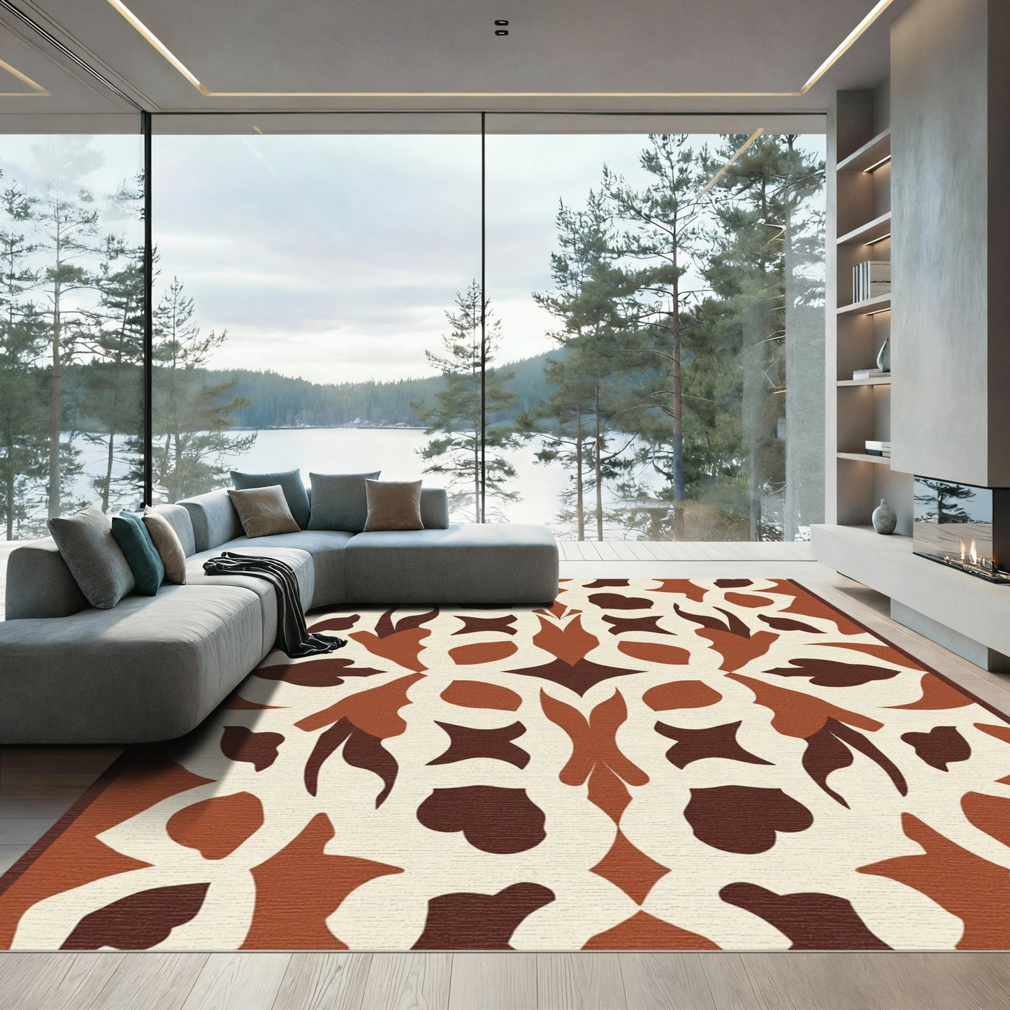 Earthen Tone Abstract Floral Lace Rug