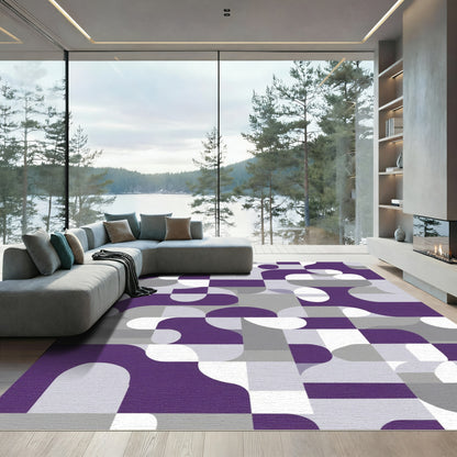 Purple Grey Abstract Geometric Mid Century Rug