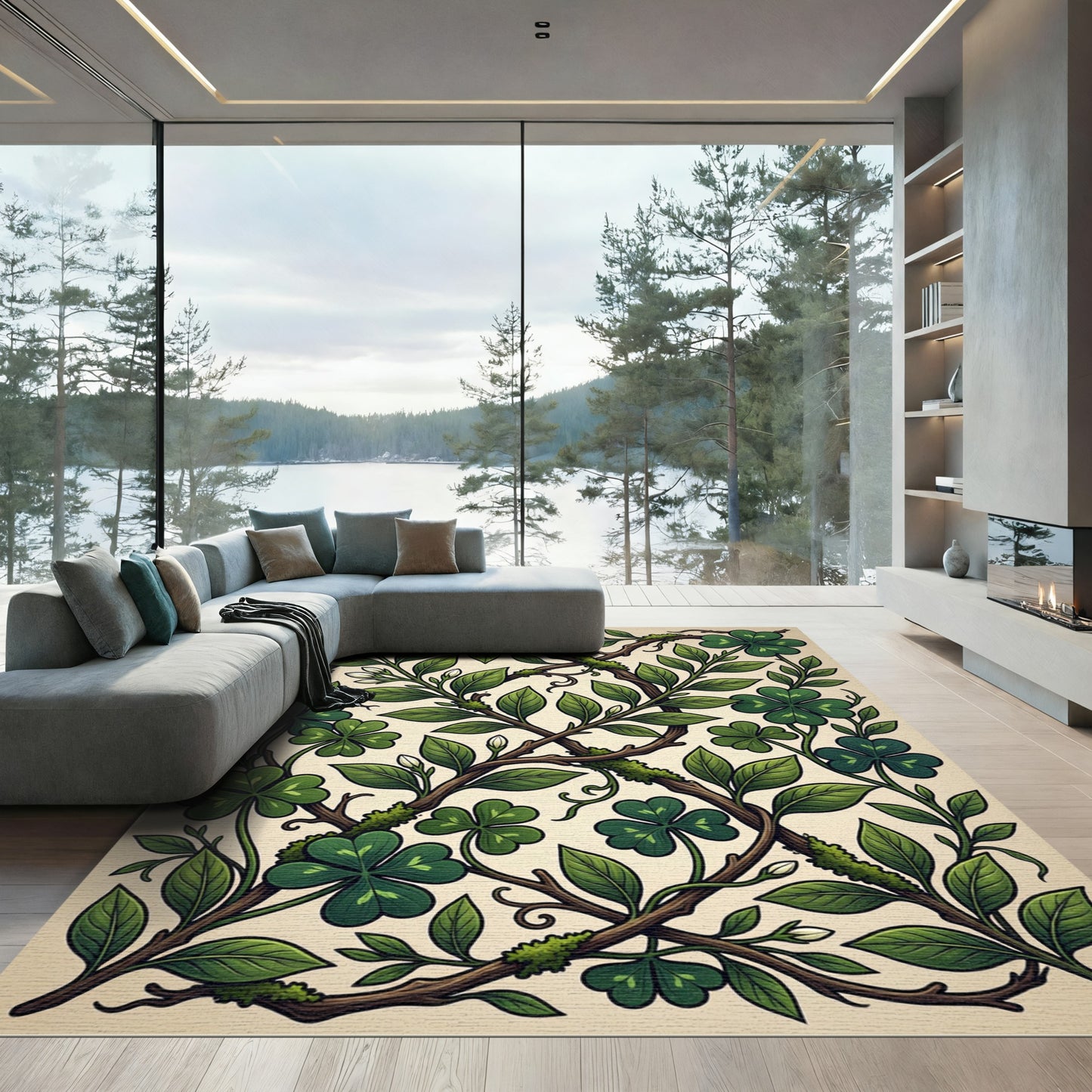 Botanical Emerald Clover and Moss Vine Rug