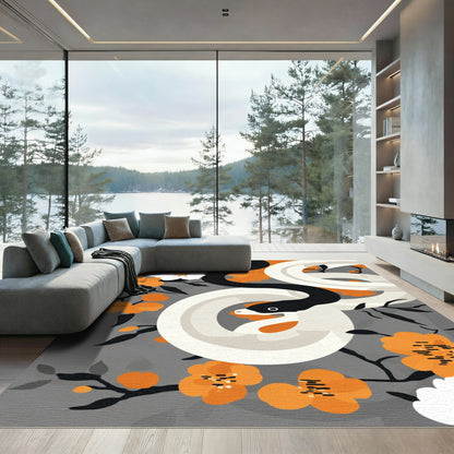 Black White Snake Orange Blossom Garden Rug