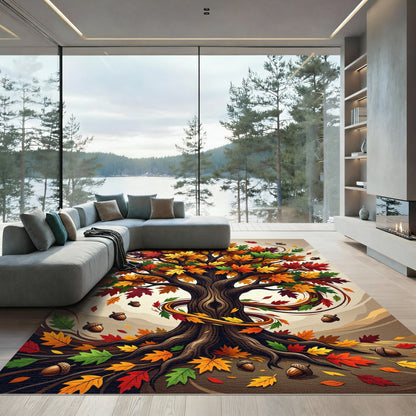 Vibrant Autumn Maple Leaf Forest Rug