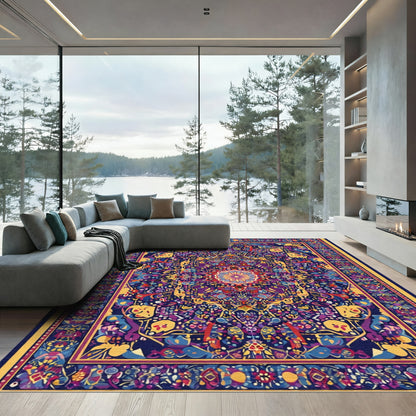 Ornate Purple and Yellow Intricate Medallion Rug