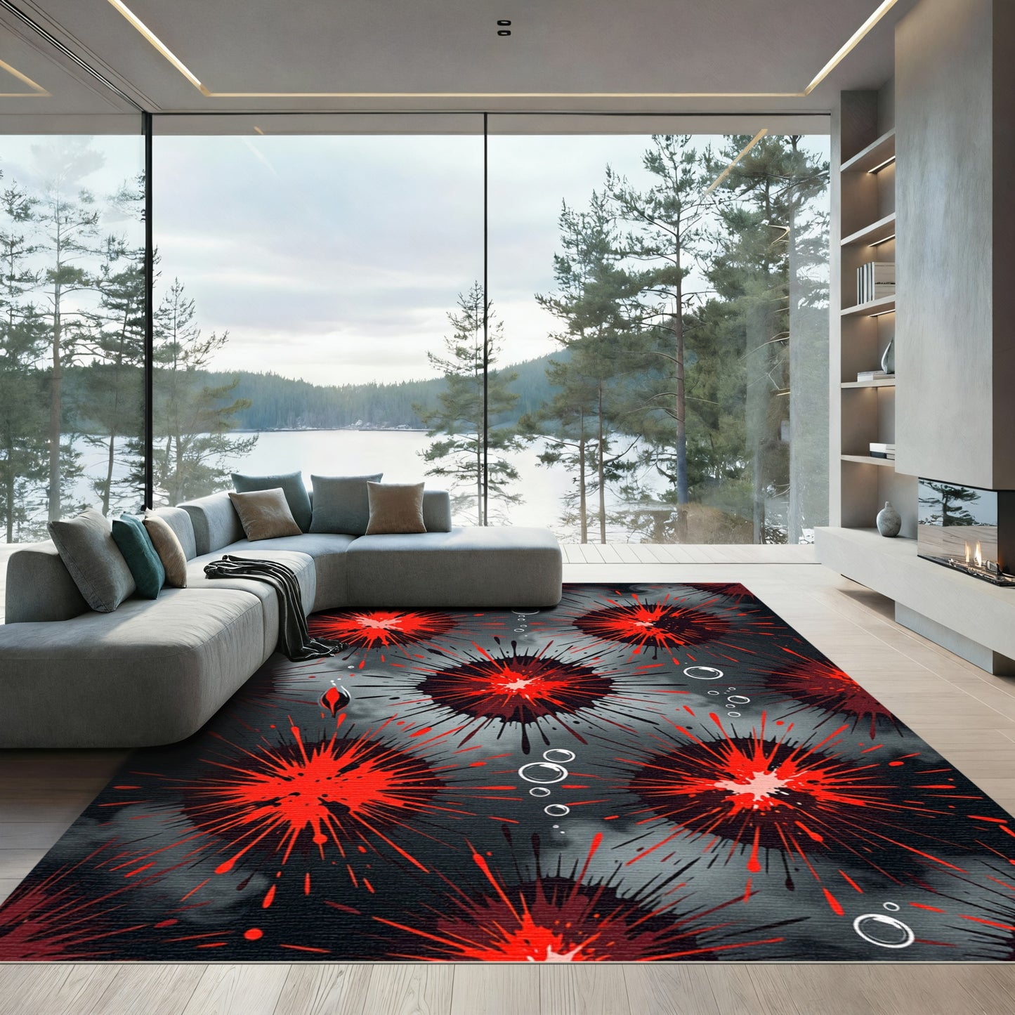 Intense Red Splatter Burst Explosion Rug