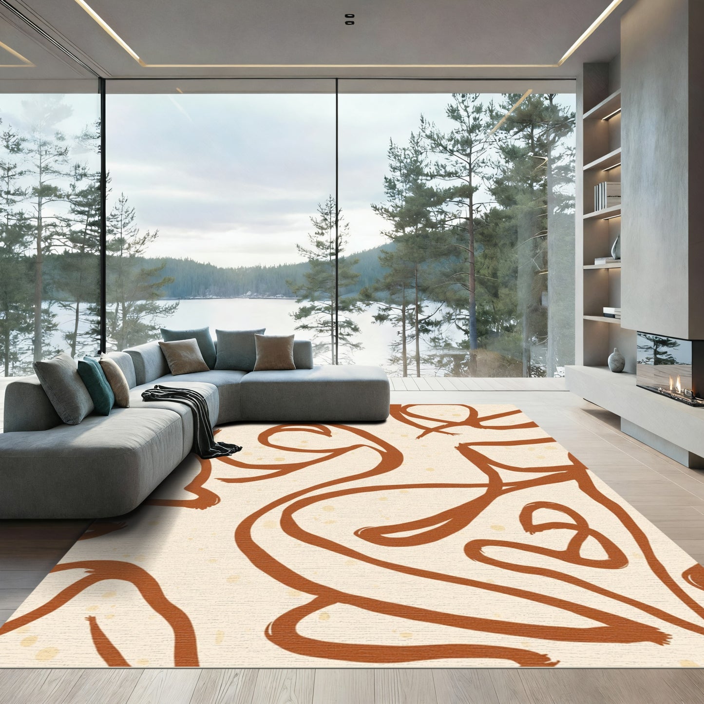Terracotta Brushstrokes Mid Century Modern Rug