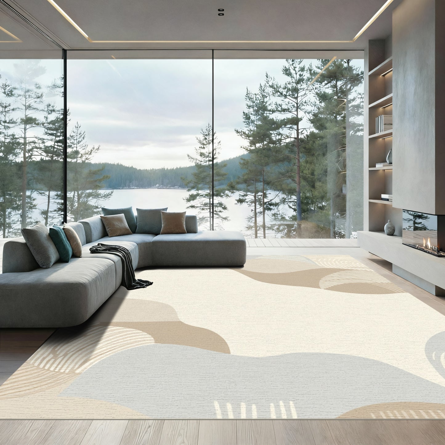 Neutral Organic Stripe Wave Rug