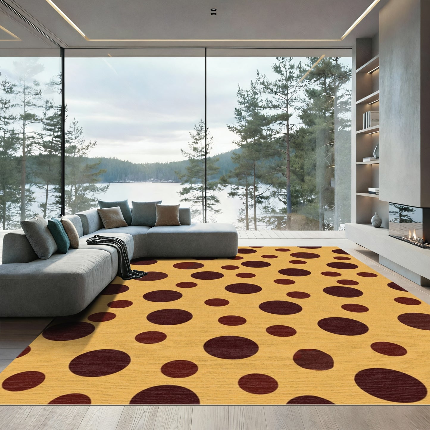 Brown Polka Dot Circles Ochre Background Rug