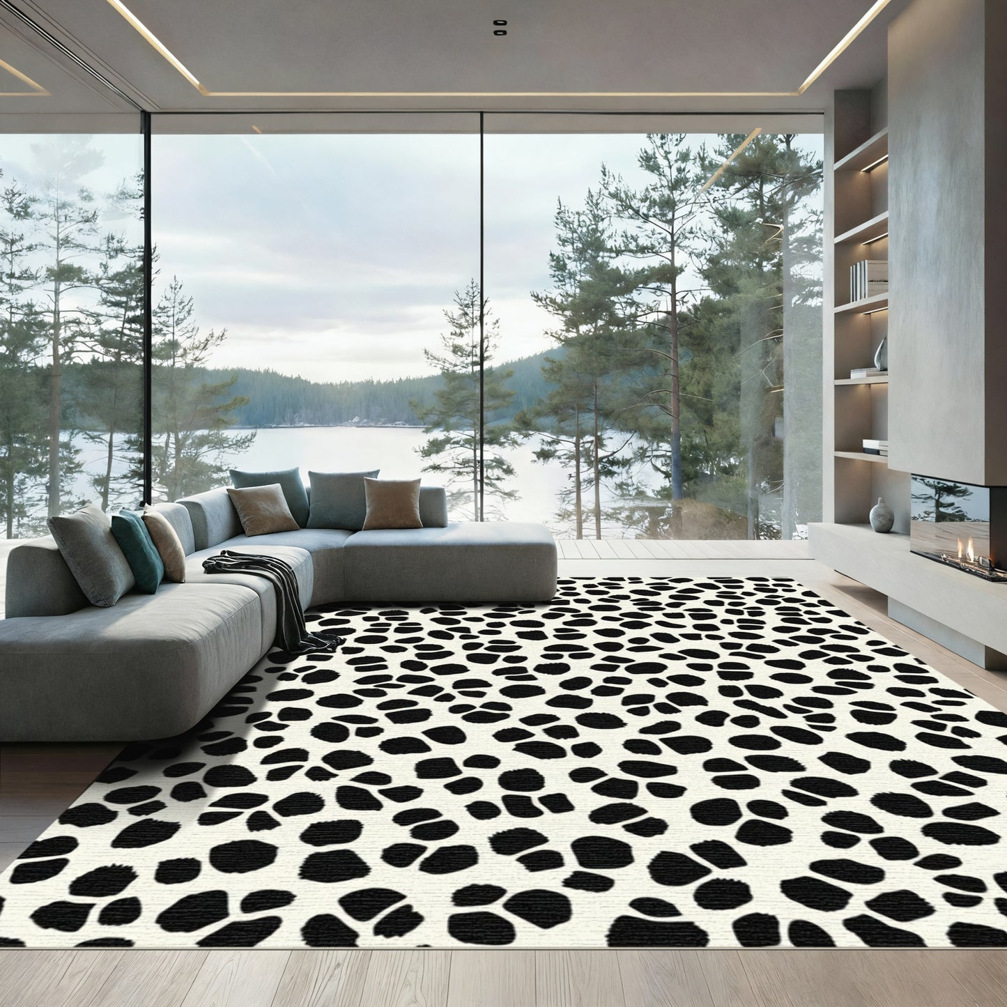 Bold Black Spots Cream Texture Rug