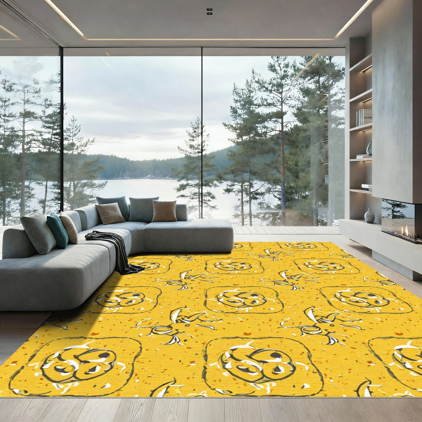 Yellow And White Organic Abstract Rug