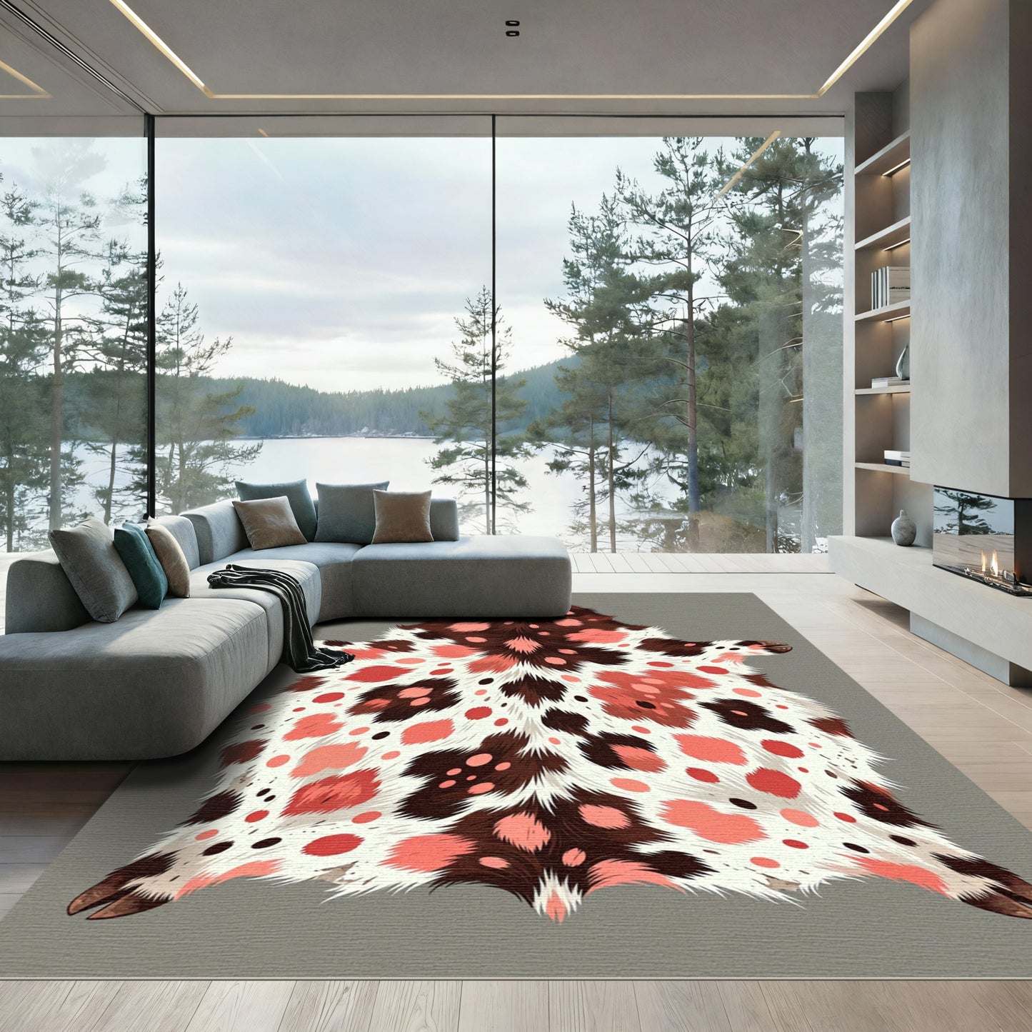 Spotted Hide Red Pink Cow Rug
