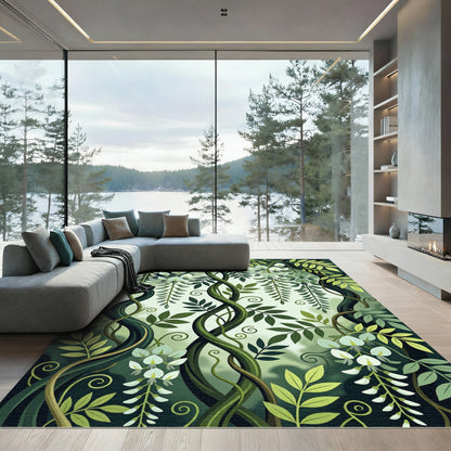 Lush Green Wisteria Botanical Climbing Vine Rug