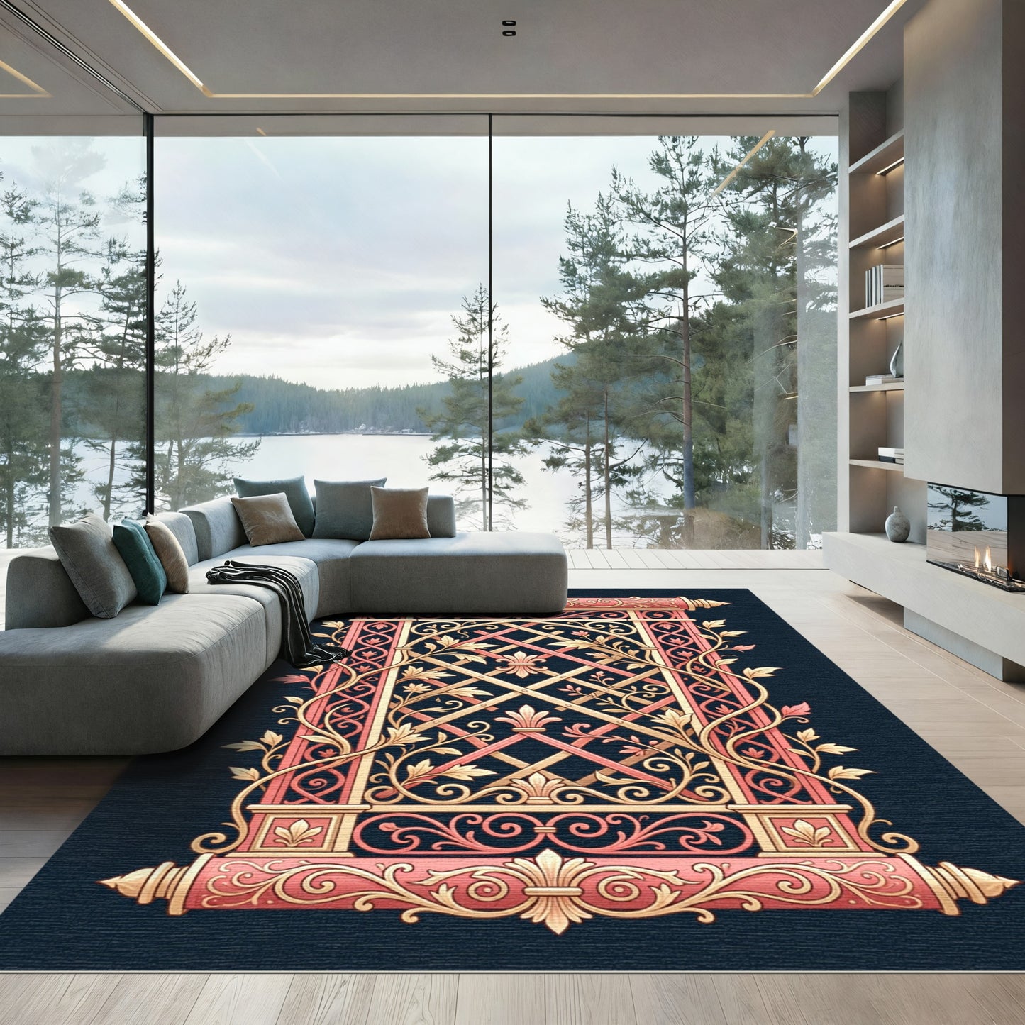 Ornate Royal Scroll Vine and Fleur-de-lis Rug