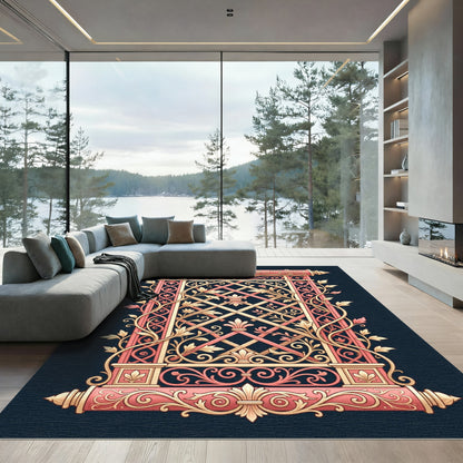 Ornate Royal Scroll Vine and Fleur-de-lis Rug
