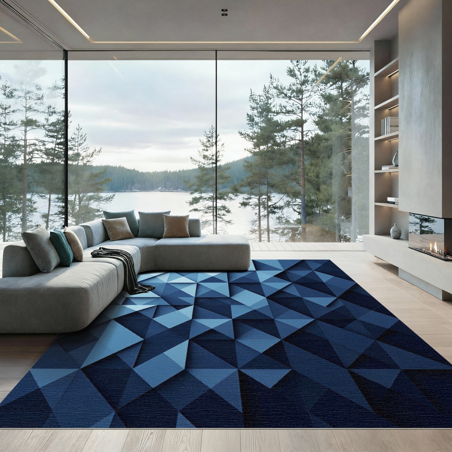 Deep Blue Geometric Faceted Rug