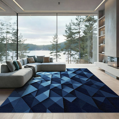 Deep Blue Geometric Faceted Rug