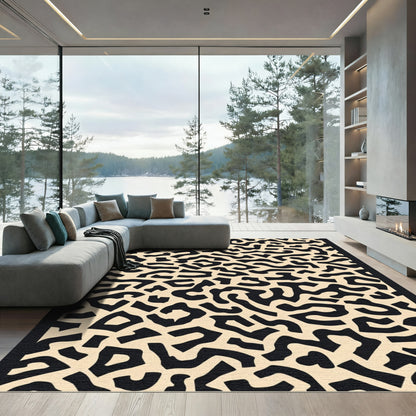 Abstract Beige Black Organic Swirl Rug