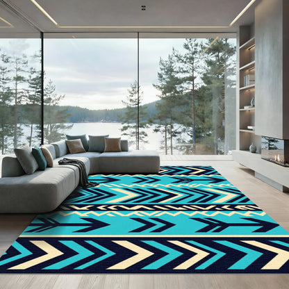 Geometric Teal Chevron Arrow Striped Rug