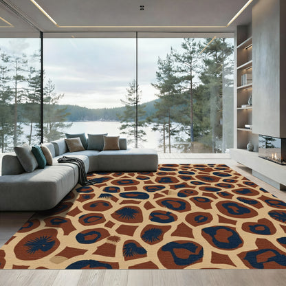 Brown Blue Animal Spot Patchwork Rug