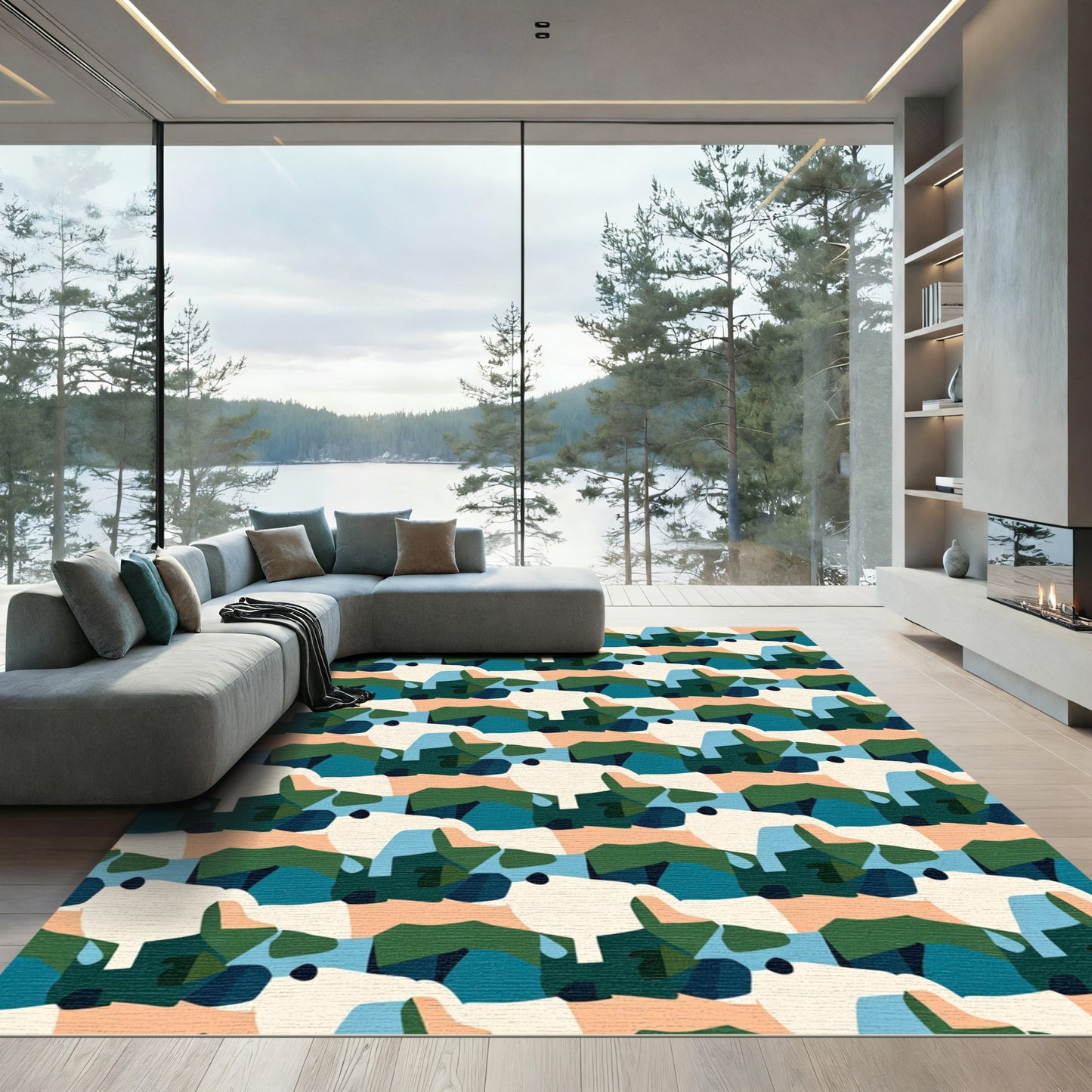 Abstract Organic Camouflage Terracotta Teal Rug