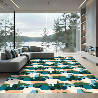 Abstract Organic Camouflage Terracotta Teal Rug