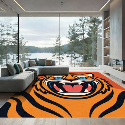 Vivid Roaring Tiger Head Accent Rug