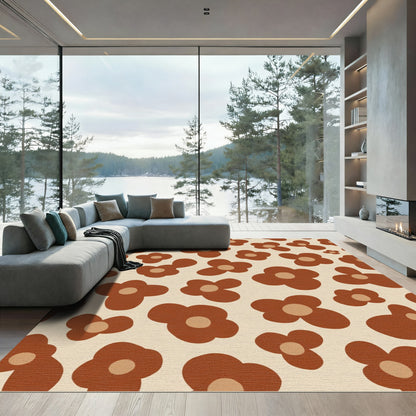 Retro Brown Abstract Floral Pattern Rug