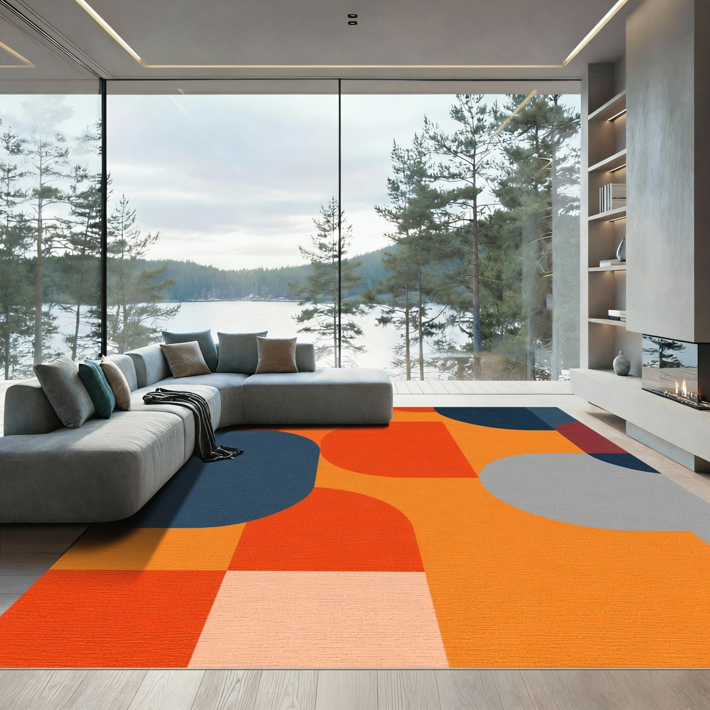Bold Orange Blue Geometric Abstract Rug