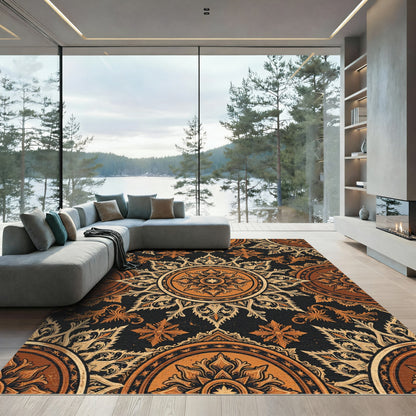 Ornate Terracotta Golden Circular Medallion Rug