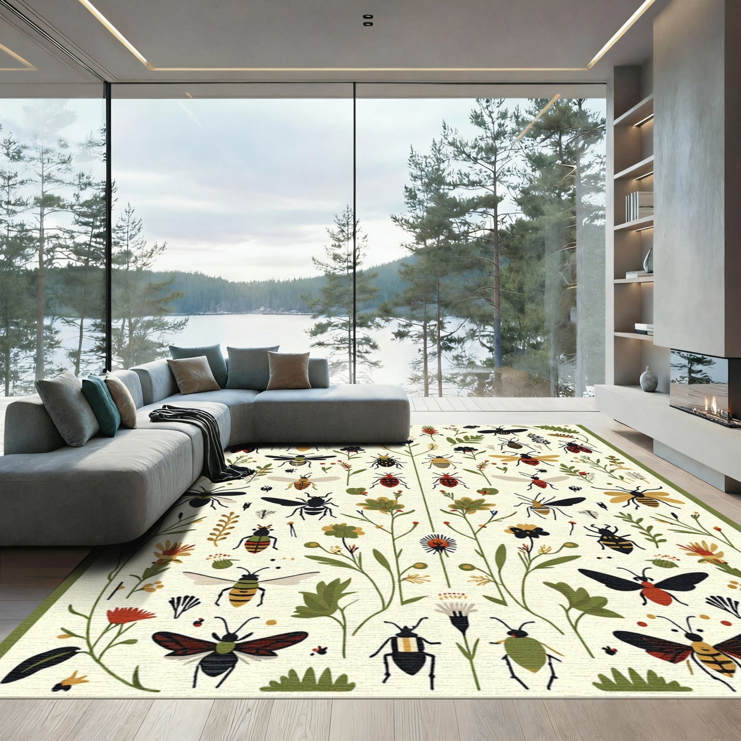 Whimsical Insect and Botanical Garden Rug