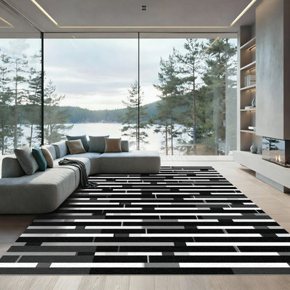 Modern Monochrome Geometric Interlocking Bar Rug