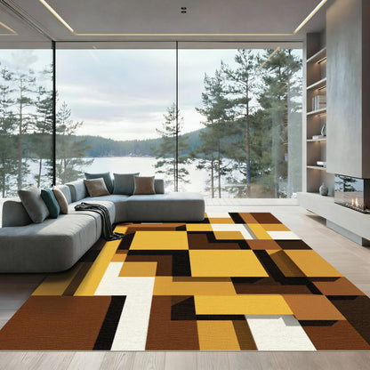 Modern Golden Ochre Abstract Geometric Block Rug