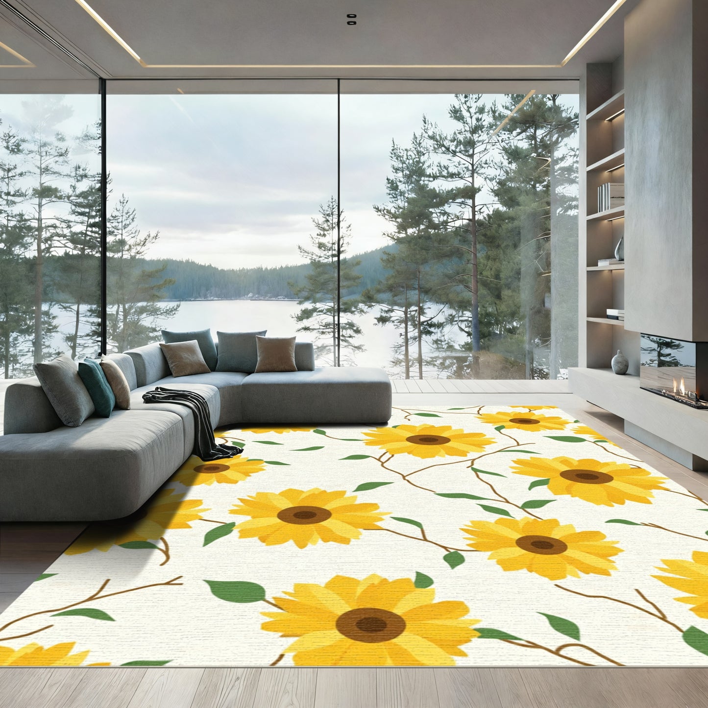 Golden Sunflower Vine Garden Rug