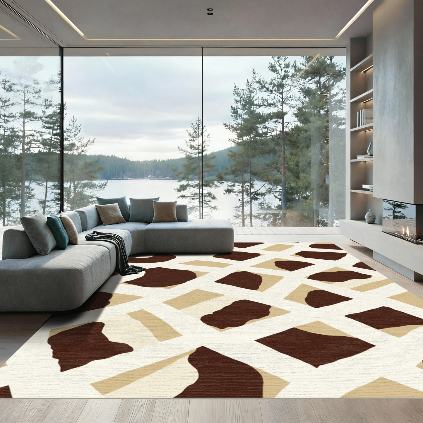 Abstract Animal Print Tan Brown Rug
